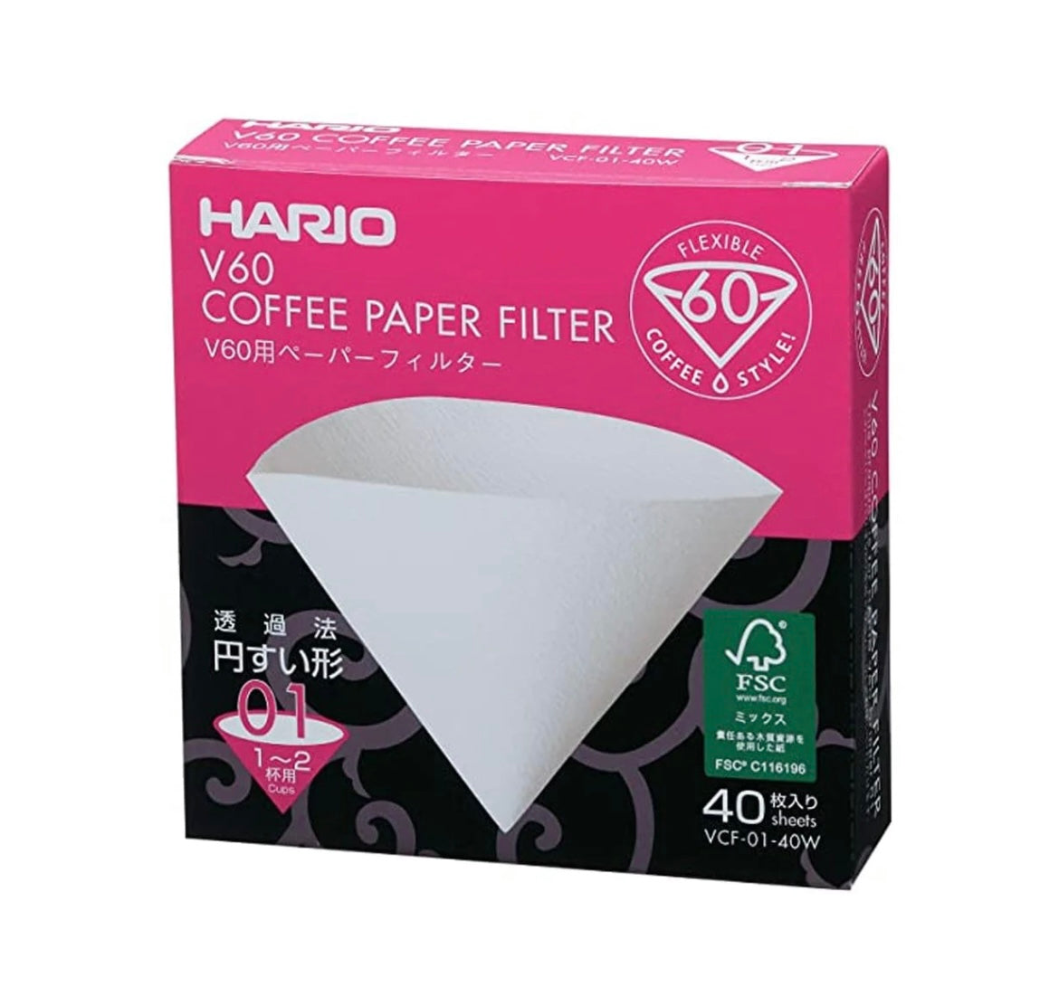 Hario V60 Coffee Filter Papers - Size 01/02 - White (40 pack)