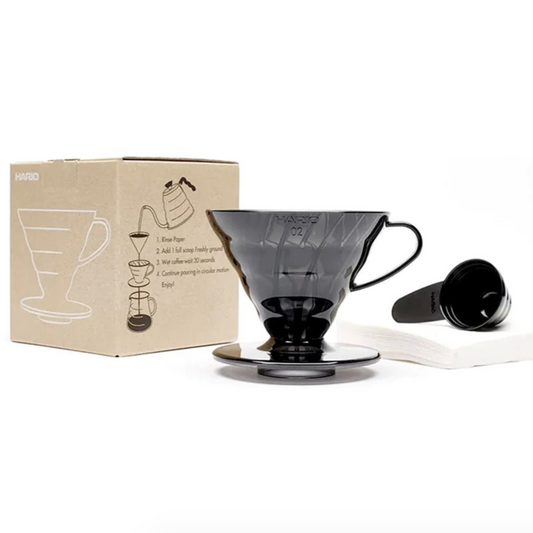 Hario V60 Coffee Dripper Set, Transparent Black, Size 02